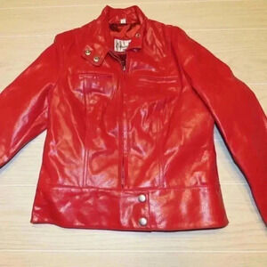 Albret Duke New York Red Leather Cropped Moto Jacket Size XS Vintage